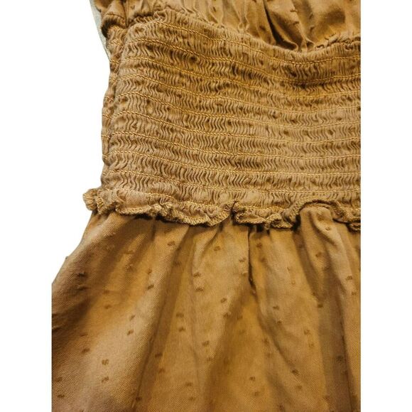 Old Navy Dress Women's Small Miners Gold Clip Dot Defined Waist Midi Peasant - Picture 4 of 6